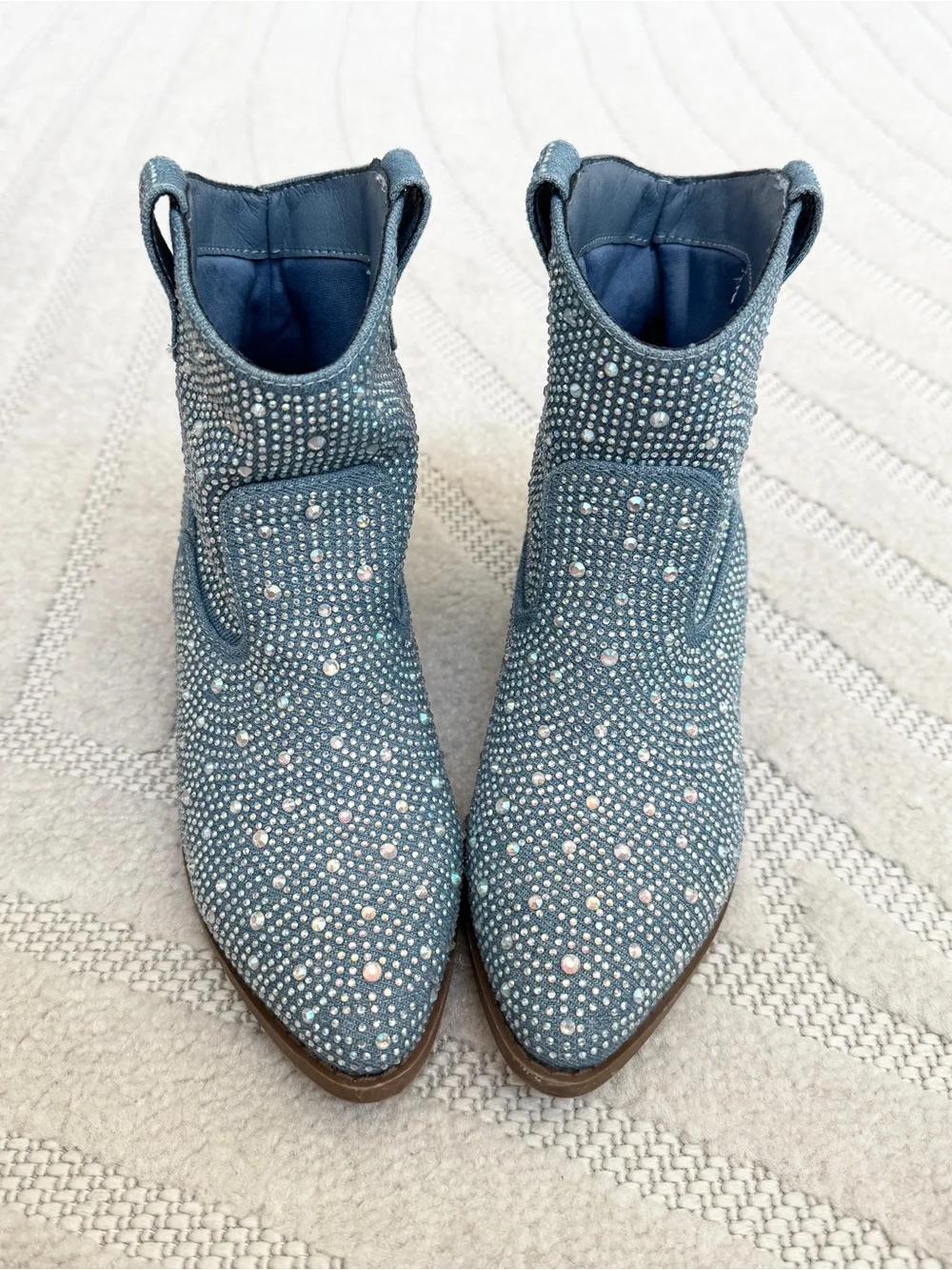 Link Kids Denim-Blue Rhinestone Cowboy Ankle Boots